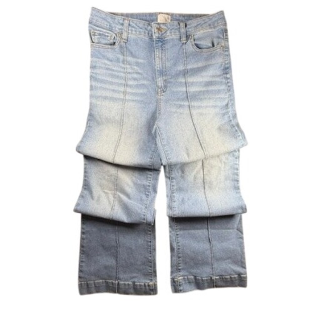 Time and Tru Wide Leg Jeans 10 Light Wash Blue High-Rise Seam Detail Retro Y2K
